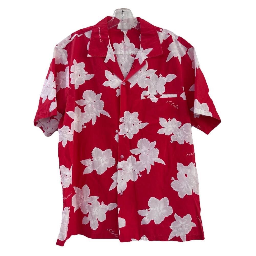 VTG Jade Fashions Hawaiian Mens Red Tropical Print Shirt L 1980's Vintage